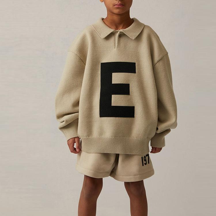 Fear Of God Essentials Kids Big E Knit Polo Sweatshirt Kids Tops Wheat FOG-SS22-164