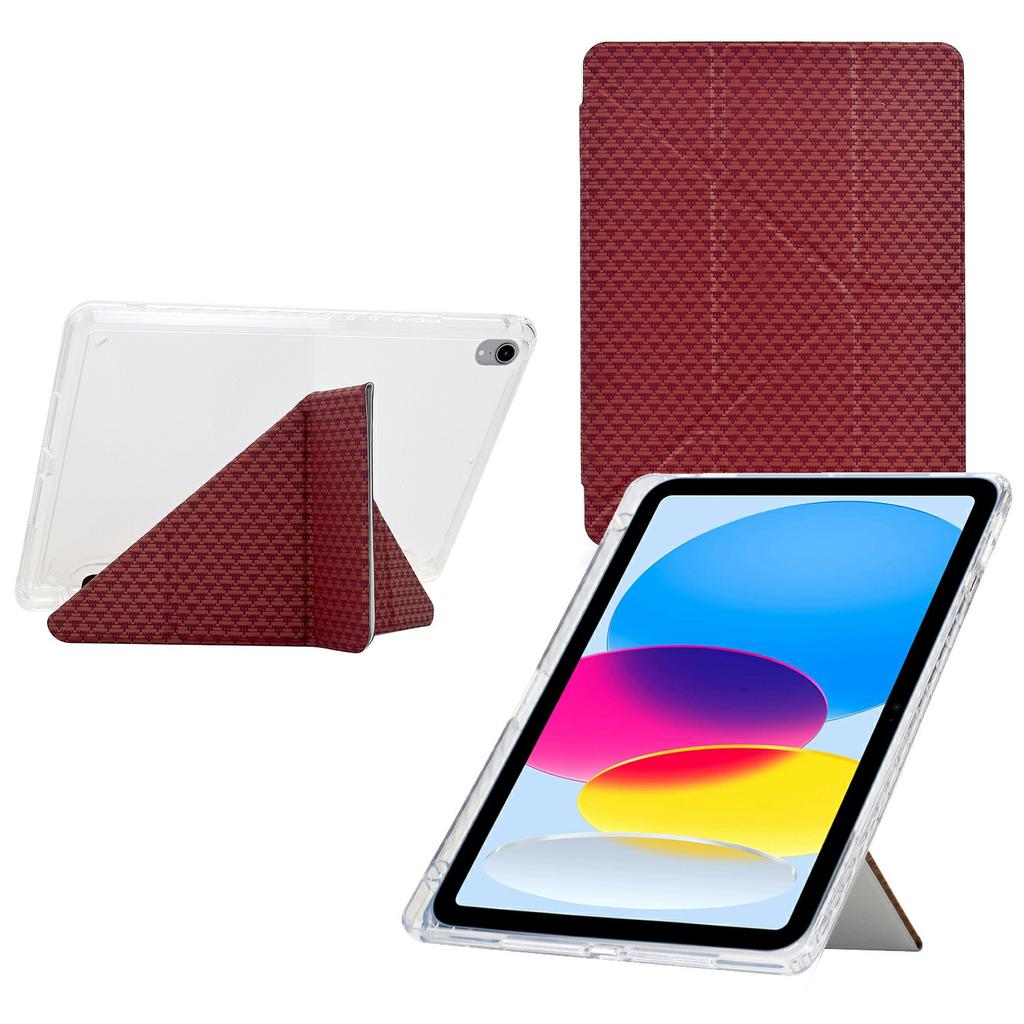 For iPad (2025)/10.9 (2022) Case Y-Fold Stand Pyramid-Patterned Leather+Clear Acrylic Tablet Cover with Pencil Holder