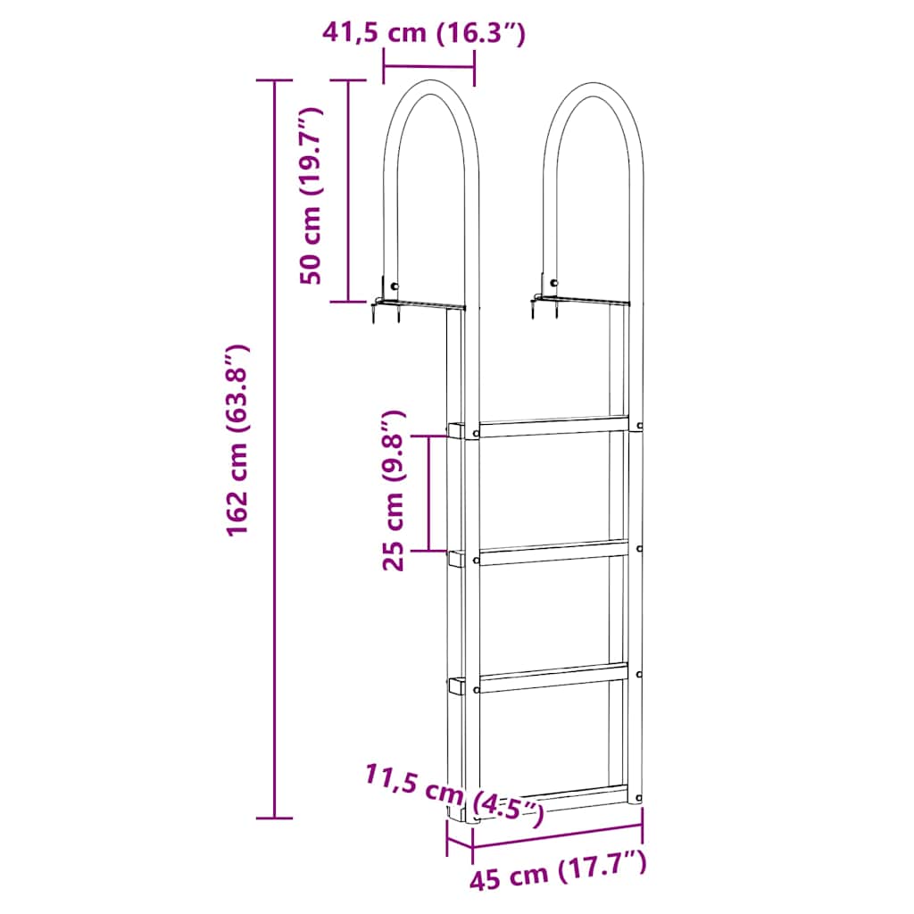 4 Step Dock Ladder Silver 45 * 11.5 * 162 Cm Aluminum