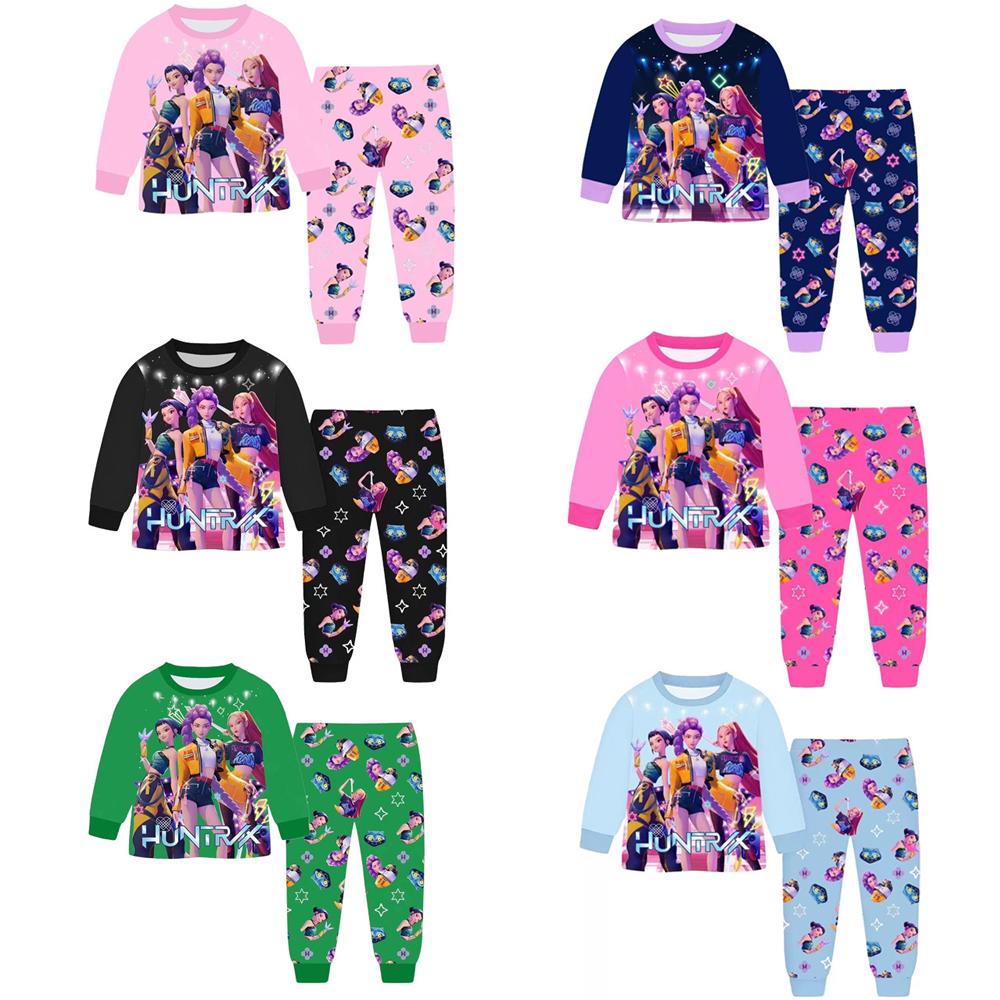 2 Stück K-Pop Dämonenjäger Kawaii Pyjama-Set Mädchen Cosplay Nachtwäsche Anime Langarm-Oberteile + Hose Geschenk für Fans
