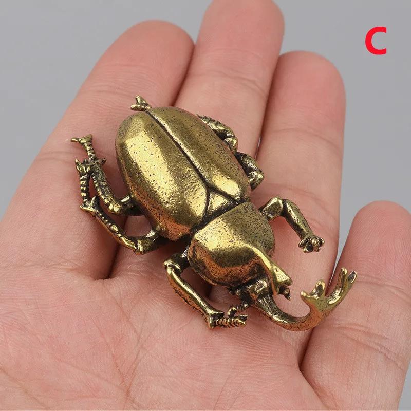Bronze Antike Käfer Miniaturfigur Kleine Schreibtischdekorationen Vintage Kupfer Insekt Teehaustier Ornament Wohnaccessoires
