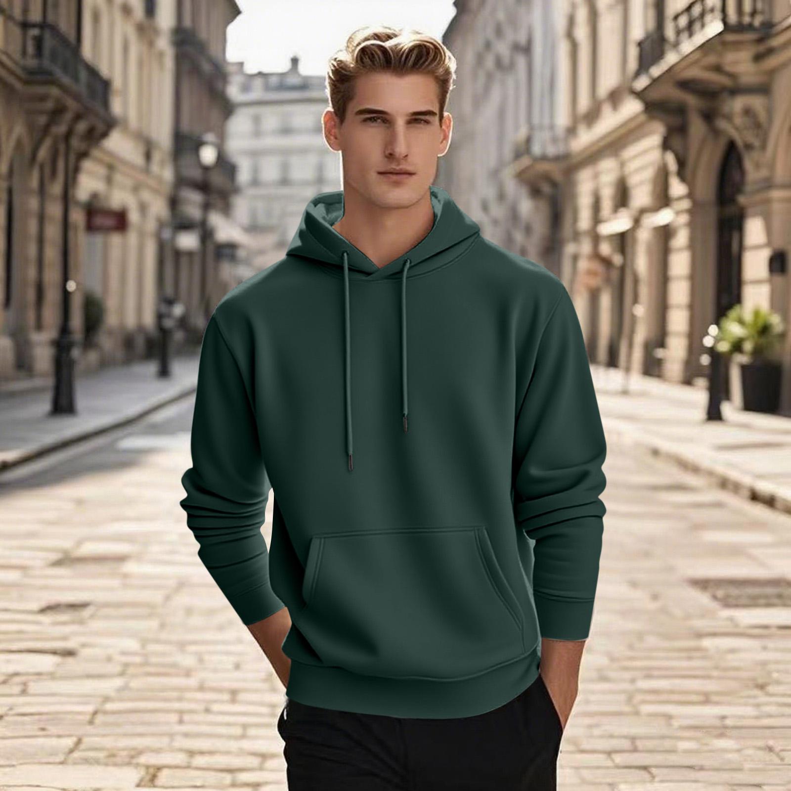 

Men s Pullover Hooded Sweatshirt Solid Color Round Neck Loose Hoodie Long Sleeve Top XXL