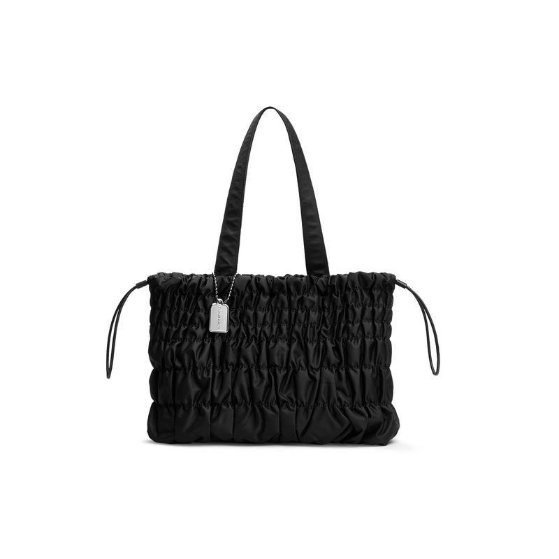 Charles & Keith Drawstring Capacity Pleated Tote Bag Soft Cloud Bag Shoulder Bag Large Women tote bags Cream Black CK2-30271558-1