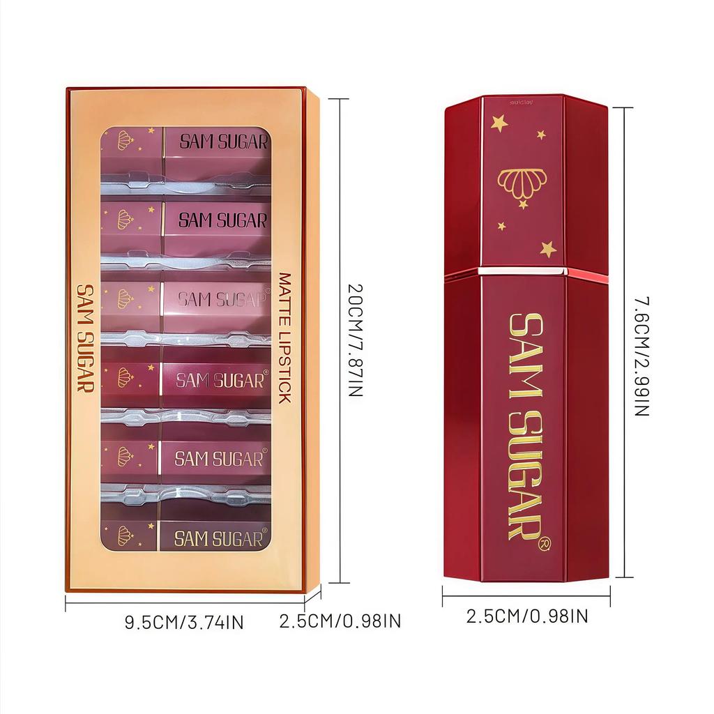 Batom Sereia Acabamentos Cintilantes e Perolados Batom Tons Vermelhos Longa Duração Acabamento Matte Brilho Labial, Presente de Natal Perfeito