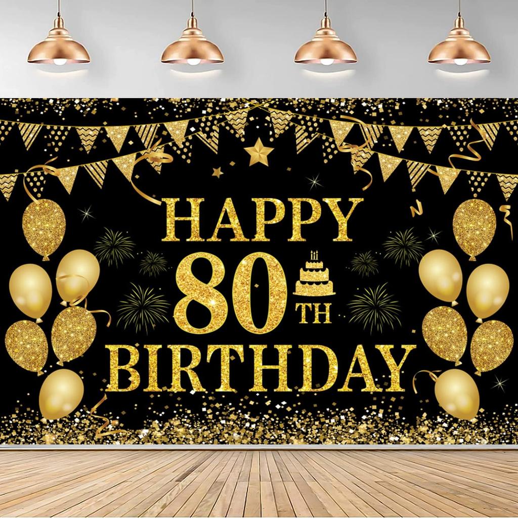 50th Birthday Decorations for Men Women - Happy 50th Birthday Banner Party Decorations Black Gold 50 Years Birthday Party Suppiles Background for