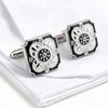 Men's Cufflink Set, Square Black and White Retro Carved Crystal Cufflinks, Paired with Gift Boxes.