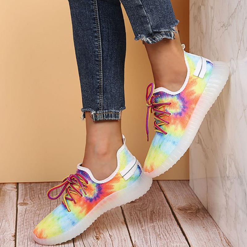 Women Sports Running Shoes 2024 Autumn Woman Fashion Tie Dye Breathable Outdoor Casual Platform Vulcanized Sneakers Plus Size 43