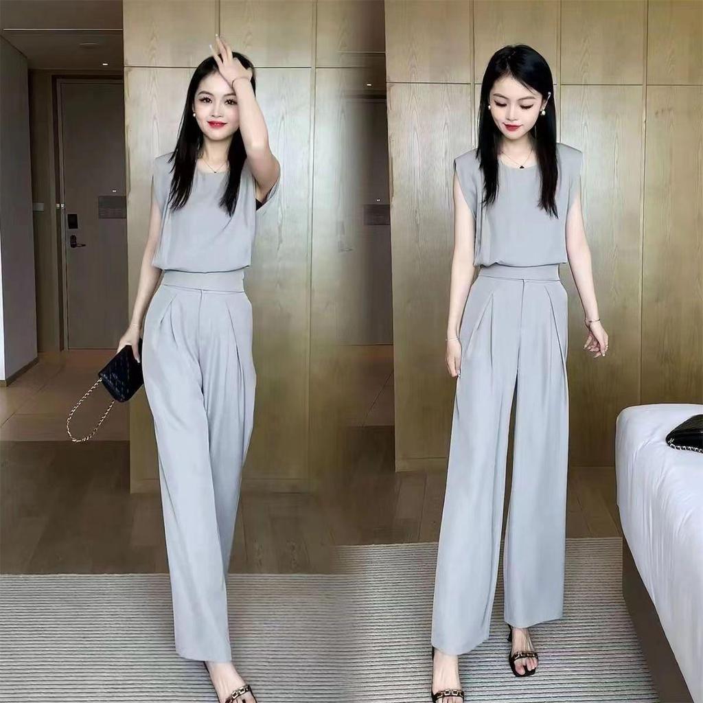 Women's 2025 Summer High-End Fashion Set: Stylish Slimming Loose Wide-Leg Pants Two-Piece