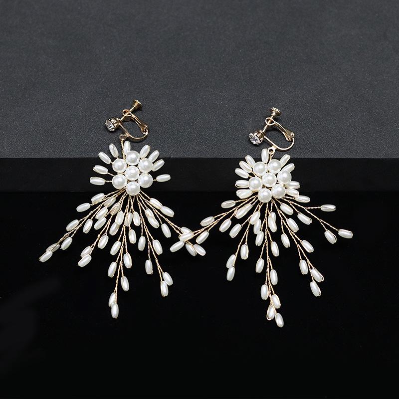 French Fashion Pearl Bride Earrings: Elegant High-End Ear Clips for Women