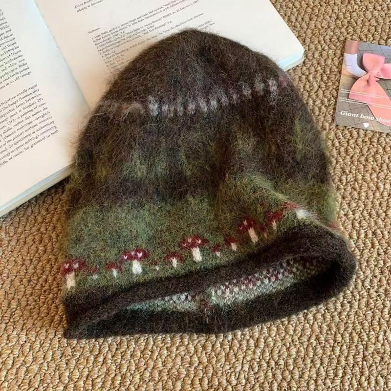 Womens Warm Knit Beanie Hat With Letter Print Foldable Winter Headwear Cold Weather Ear Protection Slimming Face Effect