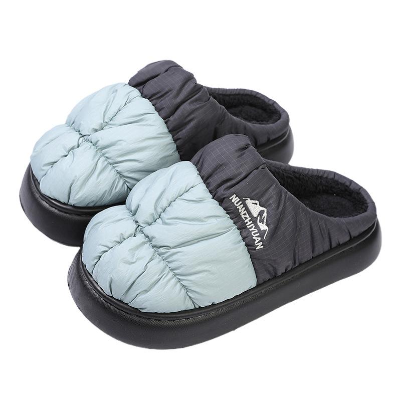Waterproof down cloth cotton slippers winter indoor home thick bottom non-slip couple household winter cotton tow
