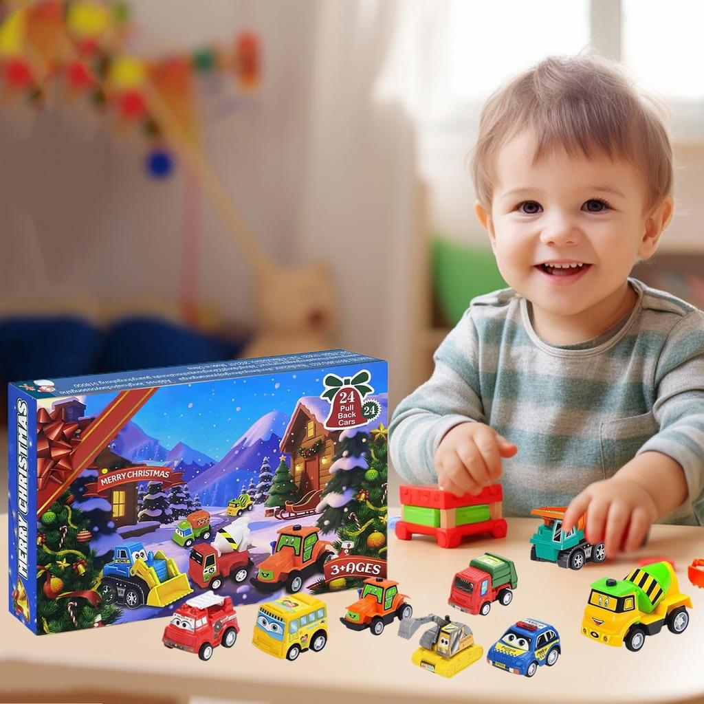 2025 Christmas Advent Calendar | 2025 Advent Calendar with Pull-Back Cars - Vehicle Model Toy Tabletop Ornament for Boys and Girls, Toddlers, Girls, K