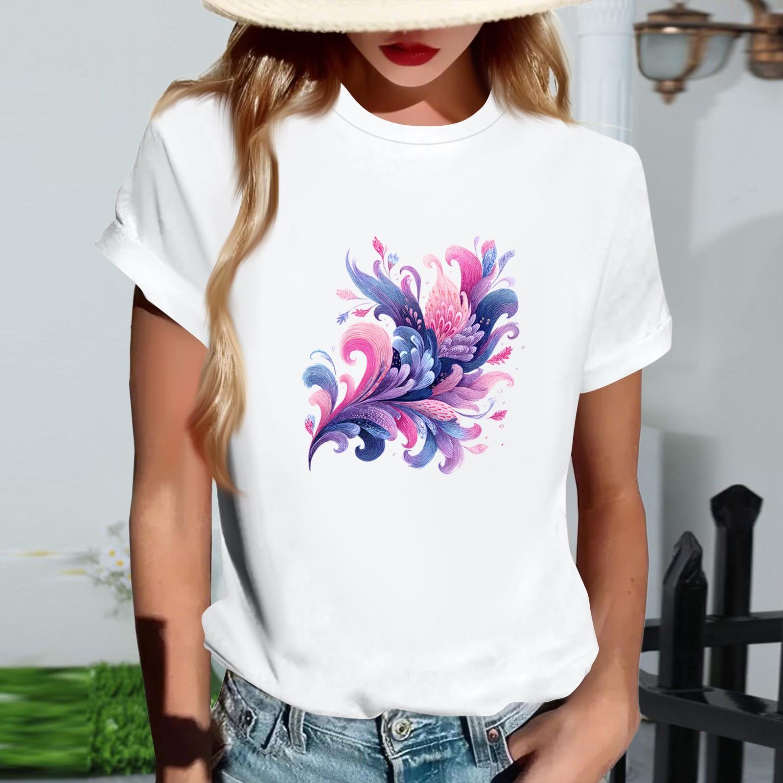 

Женская модная футболка с круглым вырезом, повседневная, с ретро-принтом, с короткими рукавами XL белый