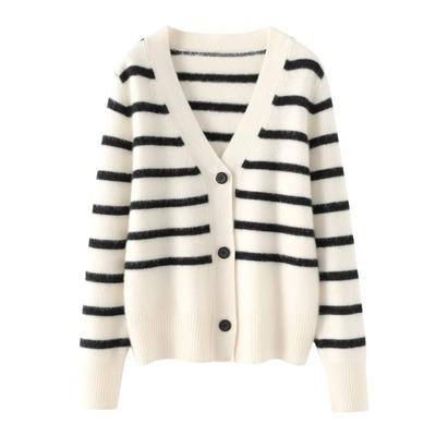 Striped Wool Cardigan for Women In Autumn and Winter Style Stylishable Relaxed Fit and Versatile Cashmere Jacket Skin-friendly and Warm Top