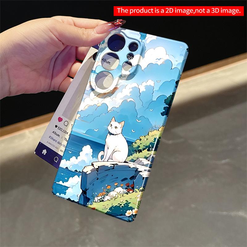 2DFlat Samsung Phone Case White Cat On Cliff by Sea Applicable To Galaxy S23 S24 S25ULTRA S26 A12 A14 A15 A16 A54 A55
