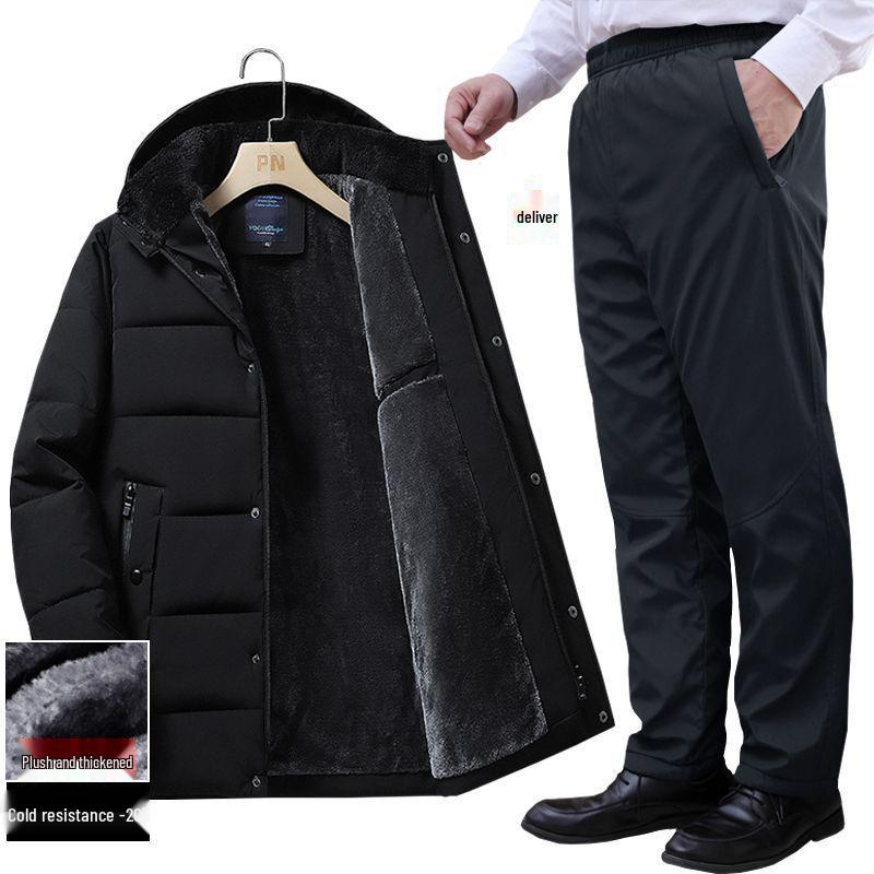 Herren Winter Mittellange Verdickte Baumwolljacke für Mittleren Alters & Ältere mit Zusätzlichem Fleece
