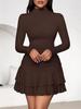 Falda corta ajustada de color liso para mujer 2025 con cuello alto y mangas largas para otoño e invierno