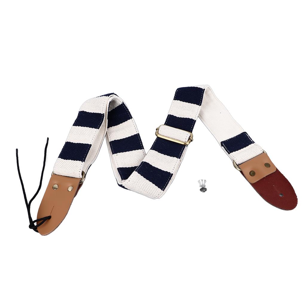 Guitar Strap Stylish Stripe Pattern Thickened Cotton Leather Adjustable Guitar Bass Strap Belt Blue