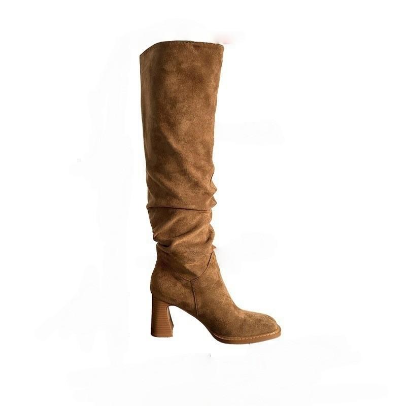 Big Tube Circumference Boots New Thin Stacking Boots Thick Heel High Boots High Heel Knight Boots Square Head Small Thick Leg Boots