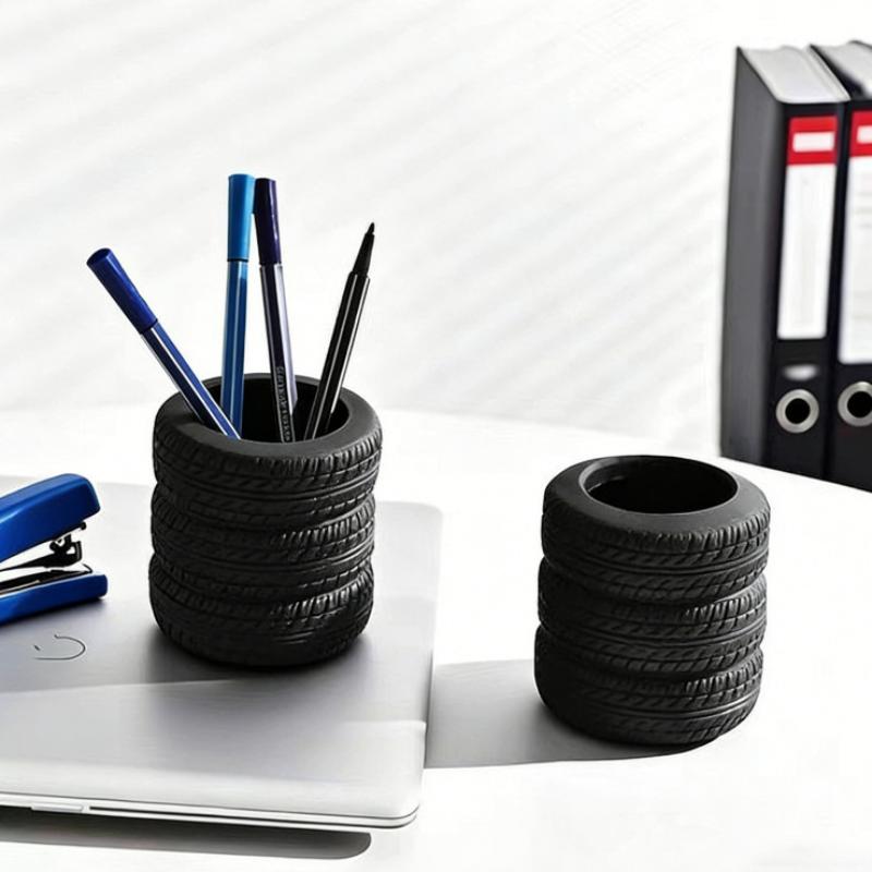 Tire Shaped Pen Holder Fun Desktop Stationery Organizer Space Saving Desk Storage for Home Office School Desk Decoration