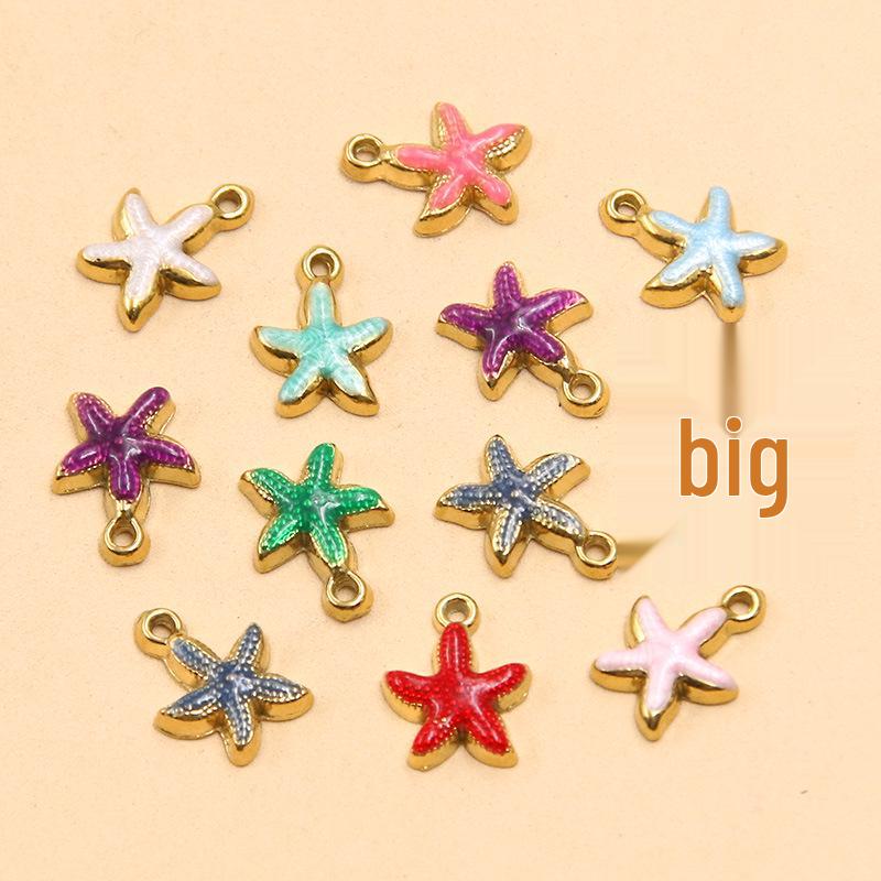 10-Color Stainless Steel Enamel Starfish Pendant (10x12mm) for DIY Jewelry and Keychains