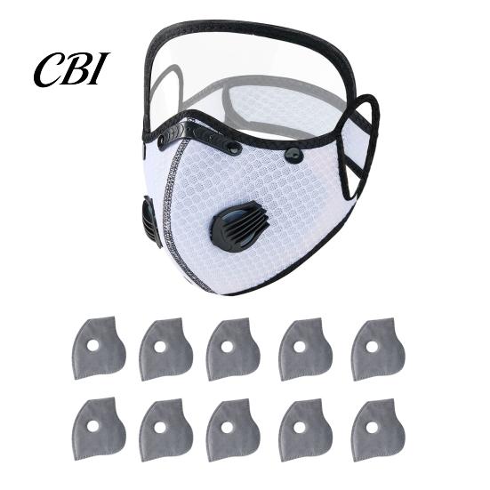 Maschera Antipolvere Riutilizzabile con Filtro al Carbone e Occhiali Regolabili, 6 Strati, Traspirante per Ciclismo, 10 Filtri, Valvola di Respirazione, Scudo per gli Occhi