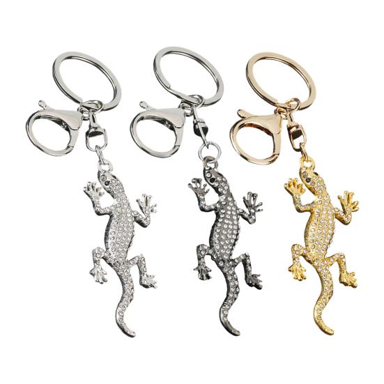 Keychain Pendant Sparkling Rhinestones Gecko Shape Zinc Alloy Key Holder with Electroplated Lobster Clasp Backpack Accessory
