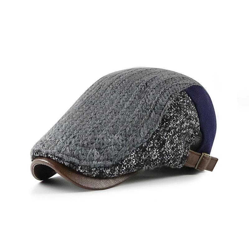 Men's Knitted Patchwork Newsboy Hat Warm Beret Cabbie Ivy Cap Adjustable Buckle Gatsby Style Casual Fashion Accessory