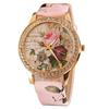 Women Rhinestone Inlaid Flower Round Dial Faux Leather Band Quartz Wrist Watch Fashion Quartz Wrist Watch Women