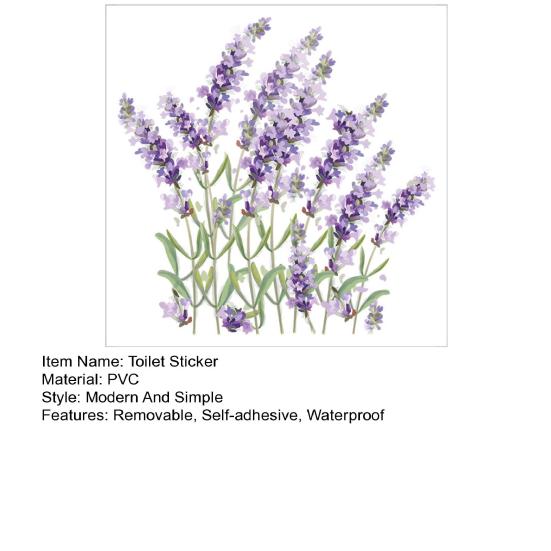 Lavender Toilet Sticker Removable Self-adhesive Waterproof PVC Living Room Bathroom Wall Art Purple-color Flower Toilet Lid Decoration Decal
