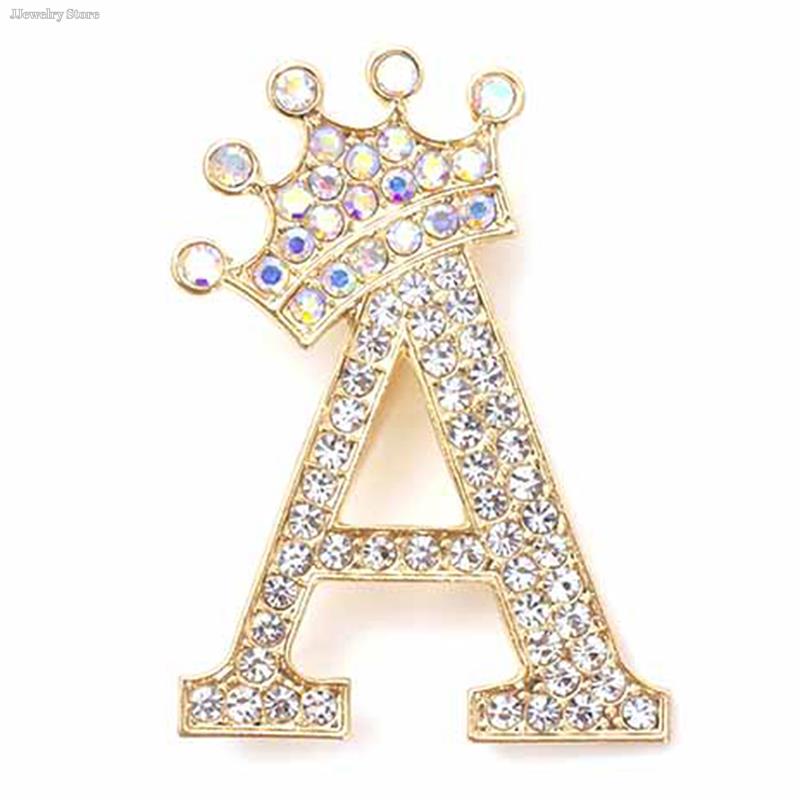 New 26 Letters A-Z Brooch Rhinestones Crystal Gold Color English Alphabet Metal Pins Cute Jewelry Accessories Christmas Gift