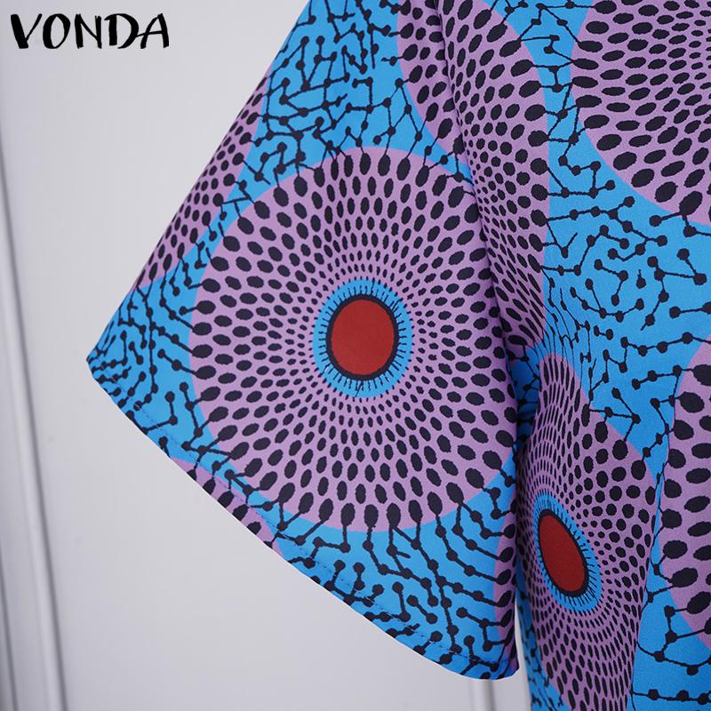 VONDA Women One Shoulder Dress Summer Strapless Floral Print Casual Splits Maxi Dress