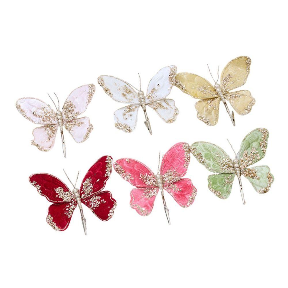 Glitter Christmas Artificial Butterfly Fabric Plastic Christmas Hanging Decoration  Christmas Decor