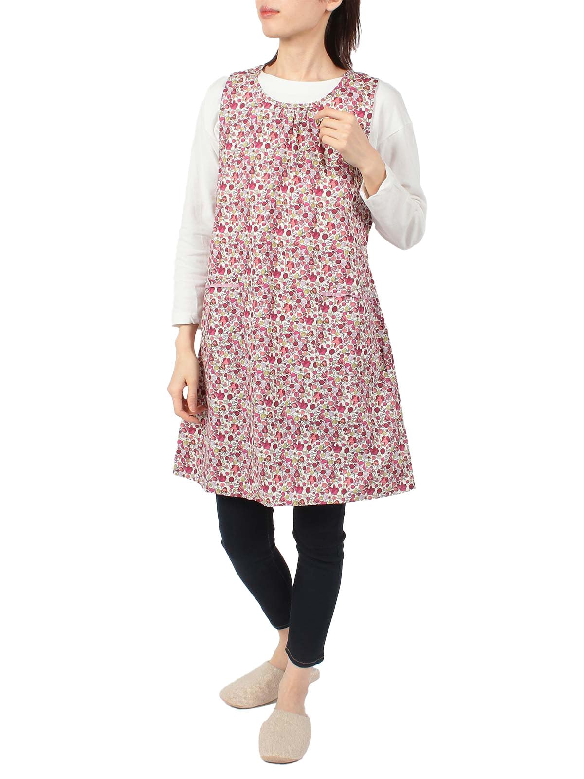 

LICIE Liberty Print Ruby Apron with Back Cotton 40 Broadcloth 70553002 Free Size [NAIGAI] Water-repellent Tie-back 100% Women s 90.Red