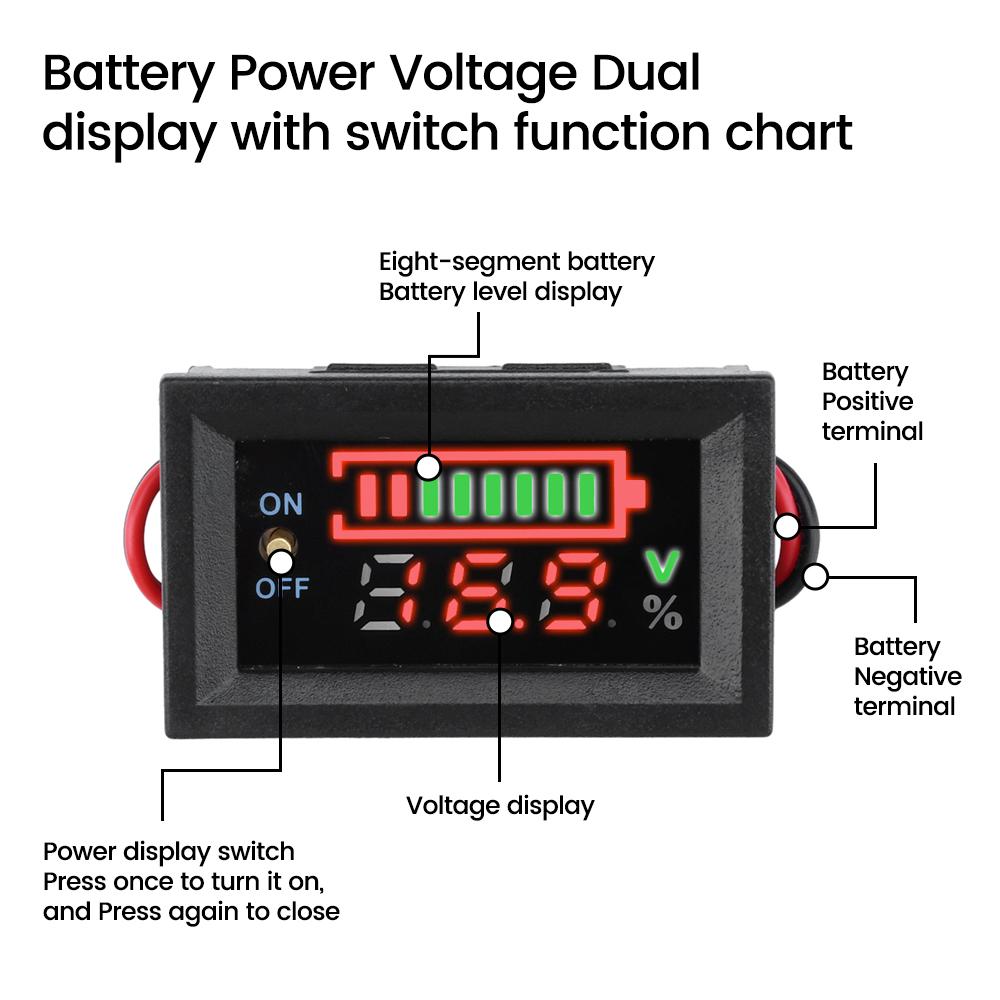 Autobatterie Ladezustandsanzeige 12V 24V 36V 48V 60V 72V Lithiumbatterie Kapazitätsmesser Tester Anzeige LED Tester Voltmeter