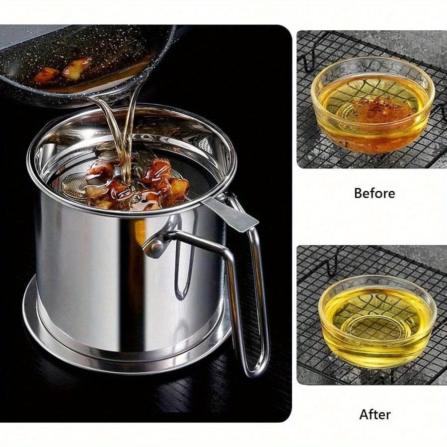Bacon Grease Container With Strainer, 1.3L And 1.7L And 2.1L Grease Strainer And Container With Dust-Proof Lid, 304 Stainless Steel Oil Filter Storage