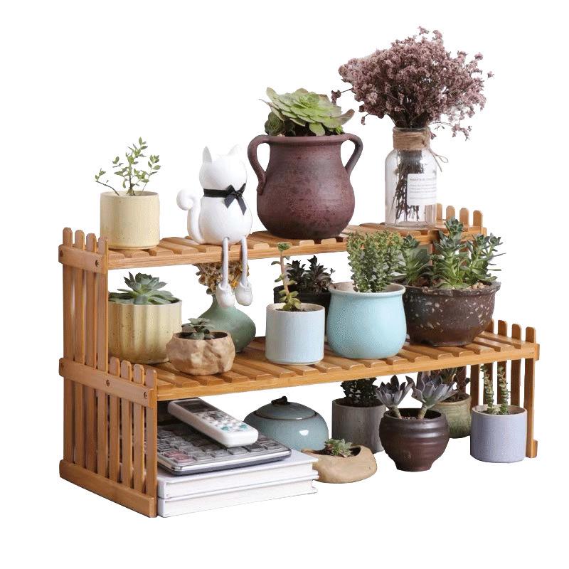 Multi-Layer Bamboo Flower Stand: Modern Succulent Bonsai Rack for Balcony, Bedroom, or Desktop.