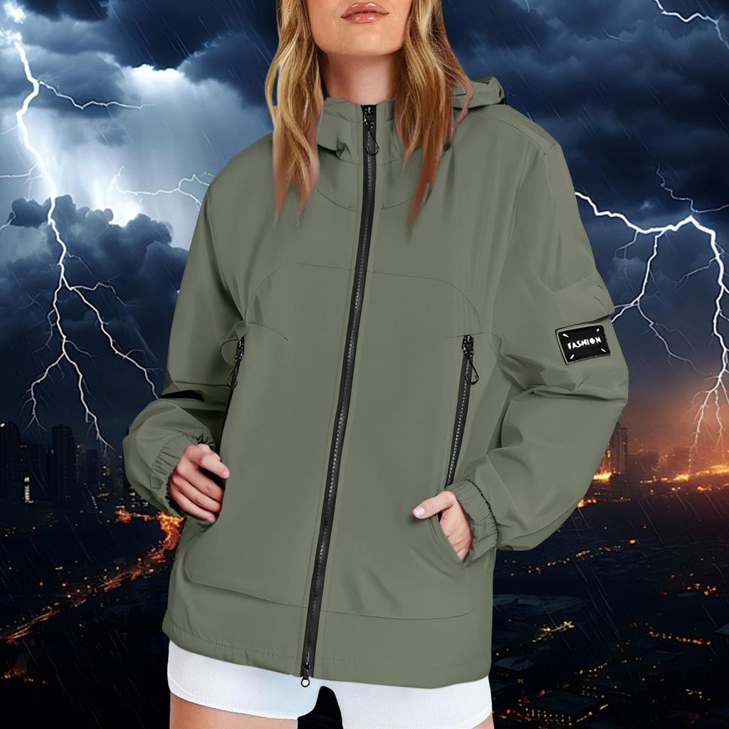 Women's Solid Color Long Sleeved Hooded Outdoor Suit Windproof And Waterproof Thin Jacket