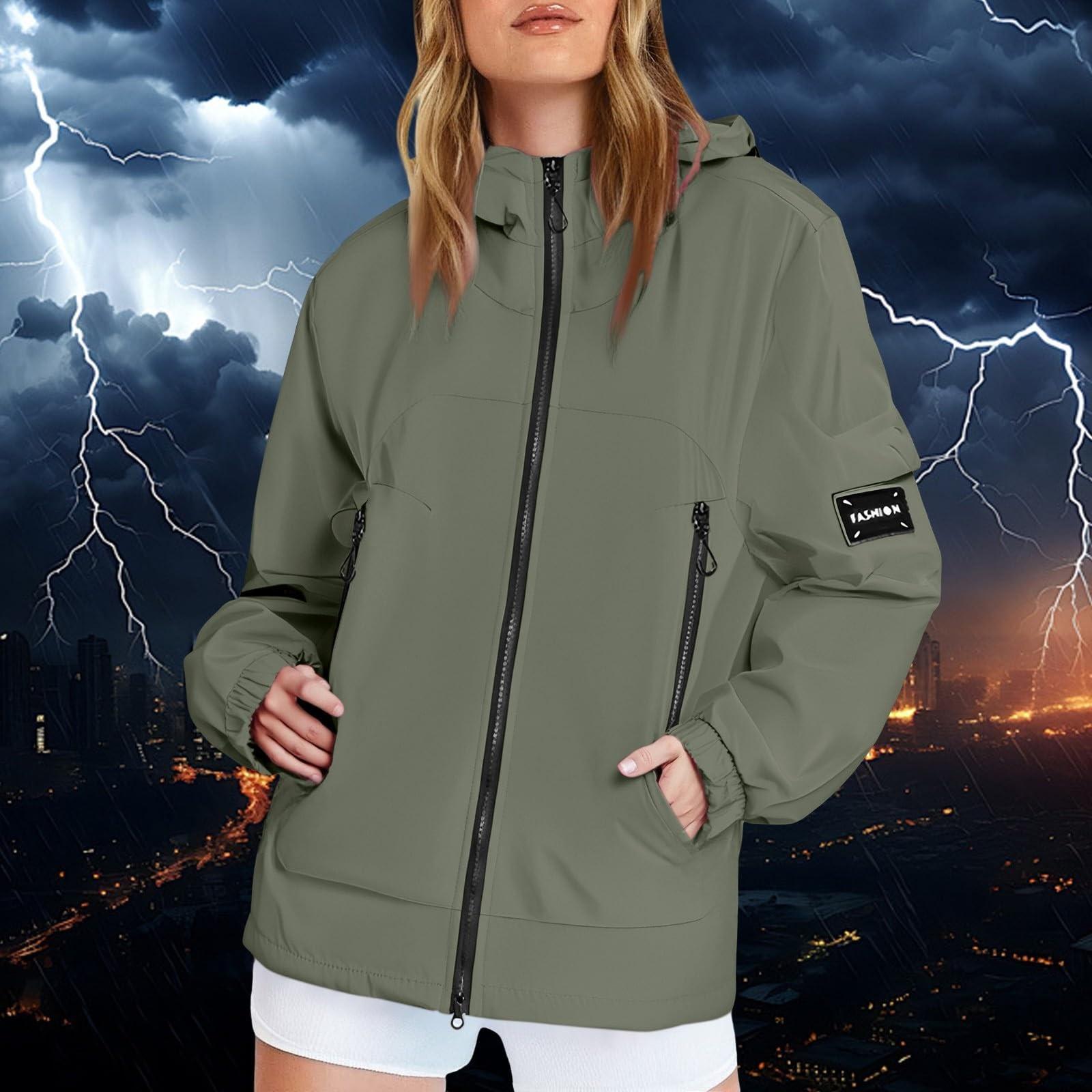 

Женский однотонный худи с длинным рукавом для улицы, ветрозащитная и водонепроницаемая тонкая куртка L армия зеленый