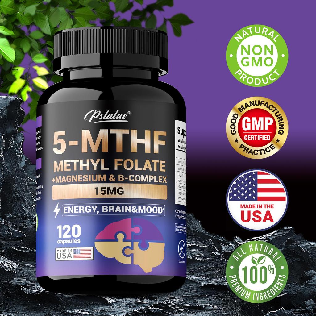 5-MTHF Methylfolate Dietary Supplement: Supports brain health, improves mood, and boosts energy. 120 capsules.