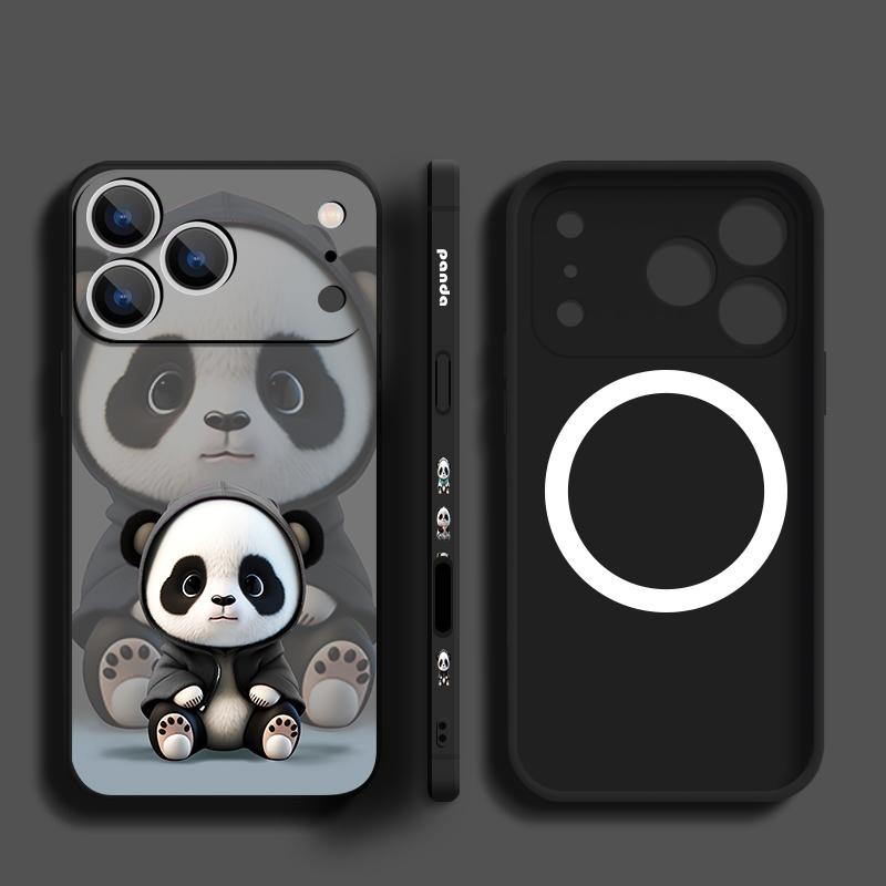 Black Coat Panda Pattern Case For iPhone 17 Pro Max Magnetic For Magsafe Silicone Cover For iPhone 16 Pro Max Funda iPhone 15 14 13 12 11 16E Air