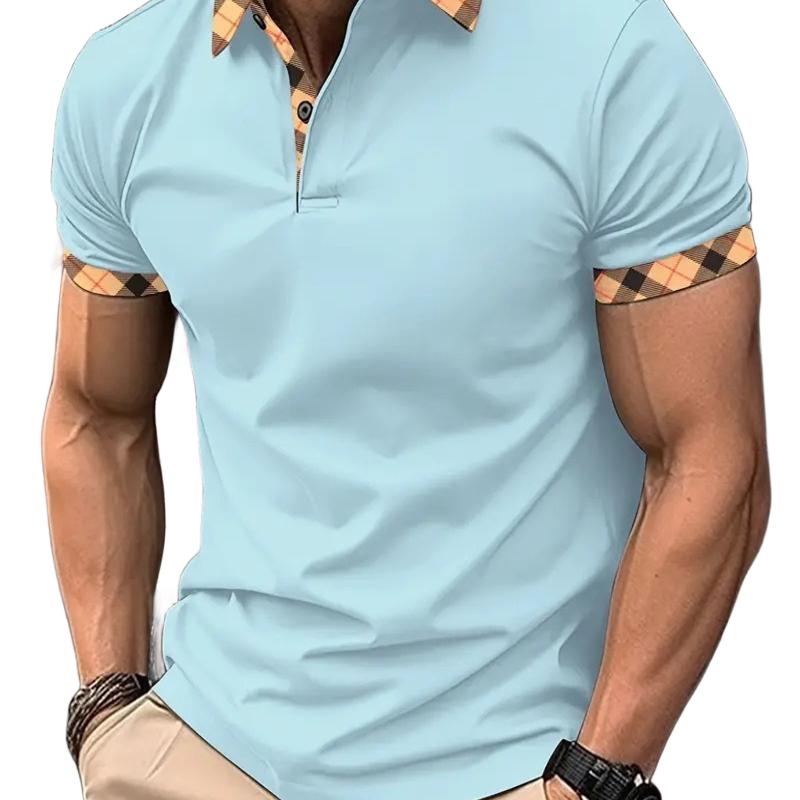 Men's Korean-Style Fashion Slim-Fit T-Shirt Button-Printed Lapel Short-Sleeve Polo Shirt
