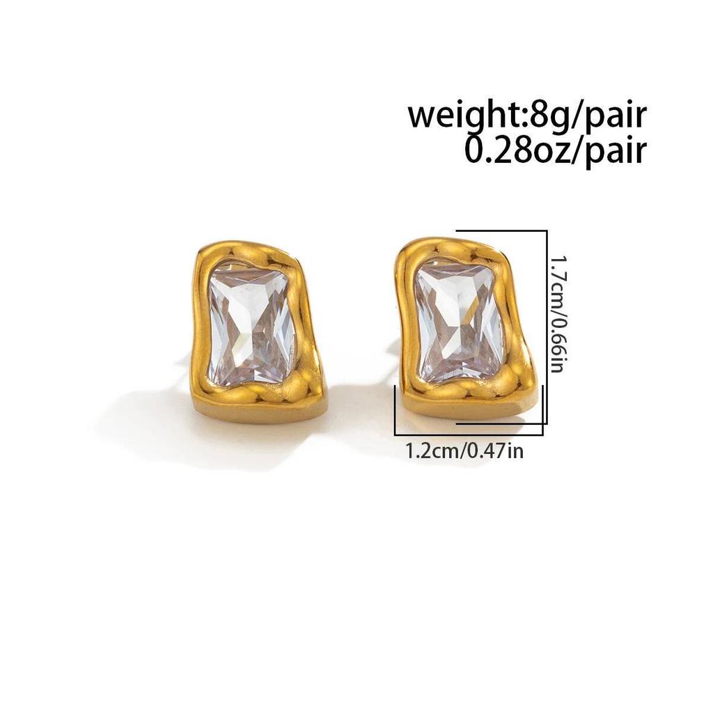 Salircon Exquisite Square Zircon 18K Gold Plated Square Stud Earrings for Women Exquisite Waterproof Stainless Steel Jewelry
