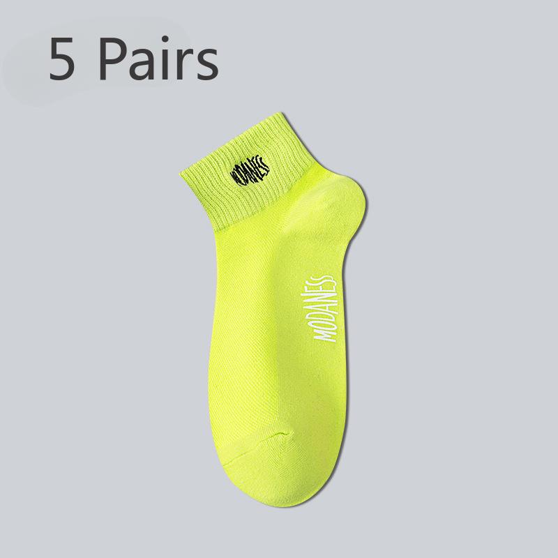 

5 пар носков мужские антизапаховые влагопоглощающие летние тонкие хлопковые летние дышащие носки сетчатые ультратонкие большого размера 5 pairs флуоресцентный зеленый