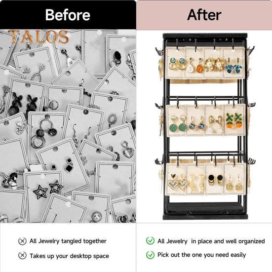 Earring Display Stand with 48 Hooks Earring Display Holder for Vendors 360 Degree All-Round Display Necklaces Bracelets Earring Card Organizer for