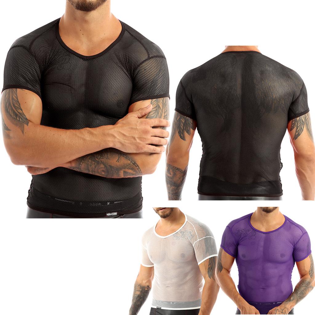 Mens Short Sleeve Mesh Tops Gym Wear Muscle T-shirt Sports Tee Shirts