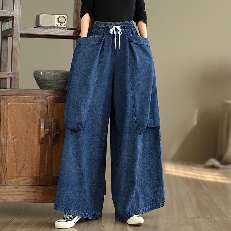 DIMANAF 2025 Autumn Winter Plus Size Jeans Women Clothing Blue Fashion Lady Loose Long Pants Big Pockets