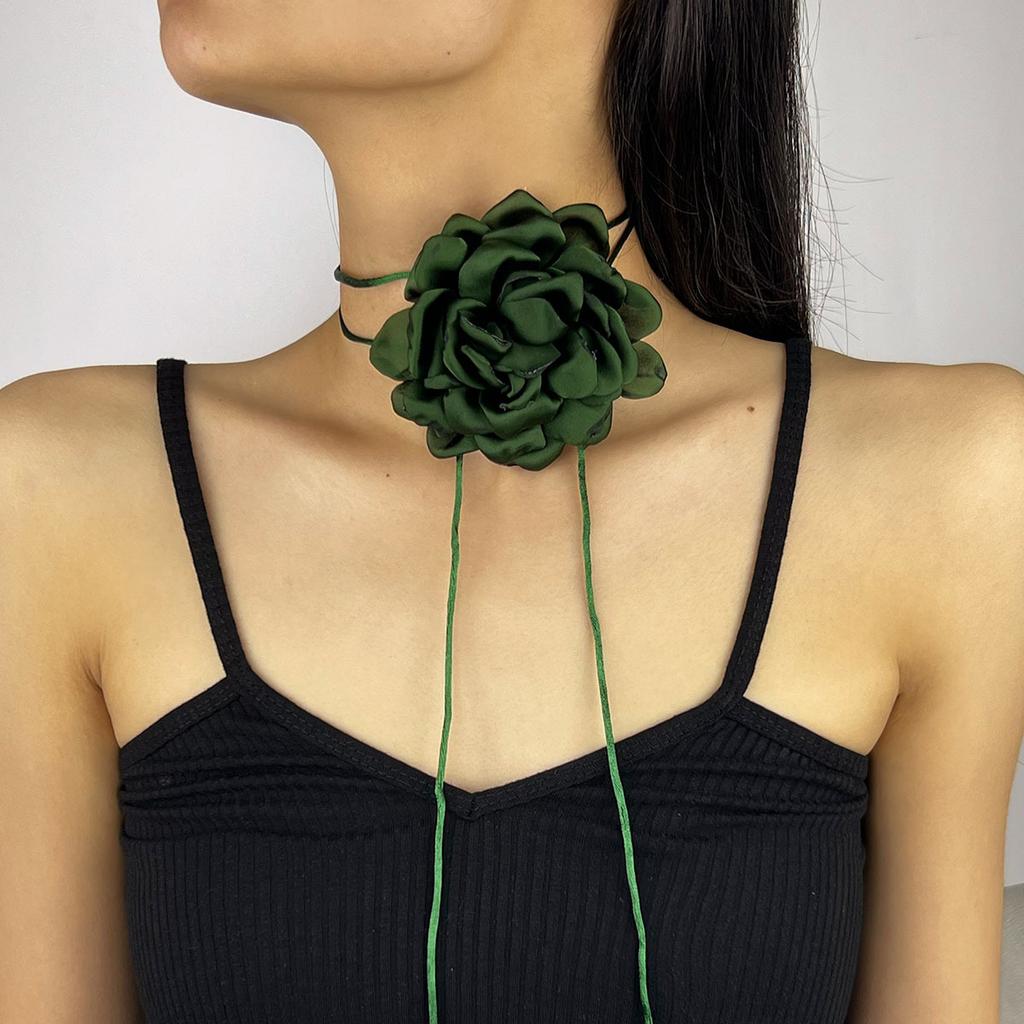 10Cm Satin Rose Necklace Three-Dimensional Adjustable Strap Waist Chain Necklace Dual-Use Jewelry