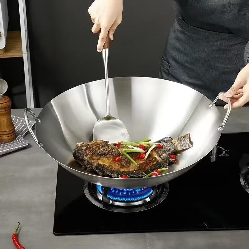 Commercial Double Handle Stainless Steel Wok
