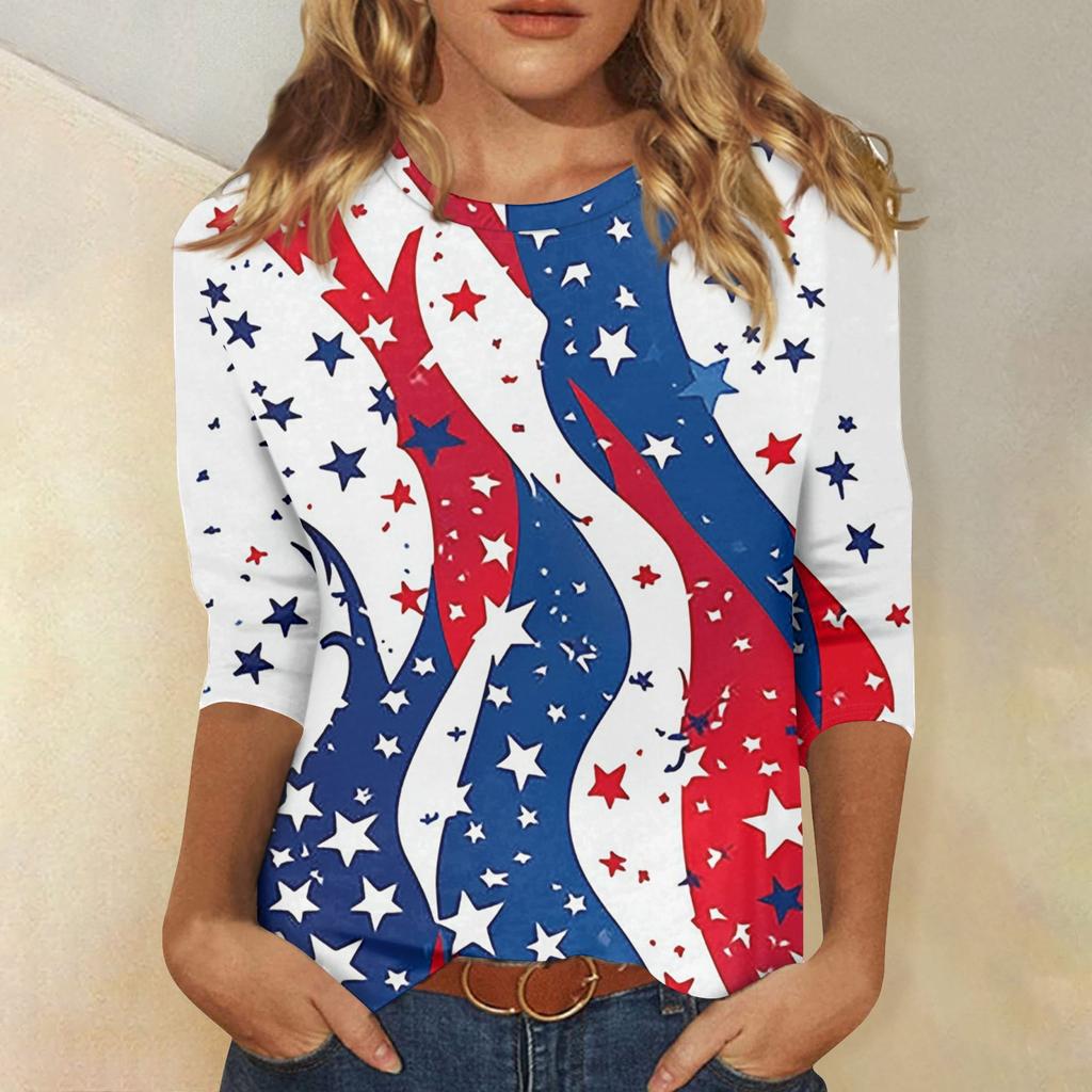 Women's Fashion Casual Round Neck 3/4 Sleeve Loose T-Shirt Ladies Top